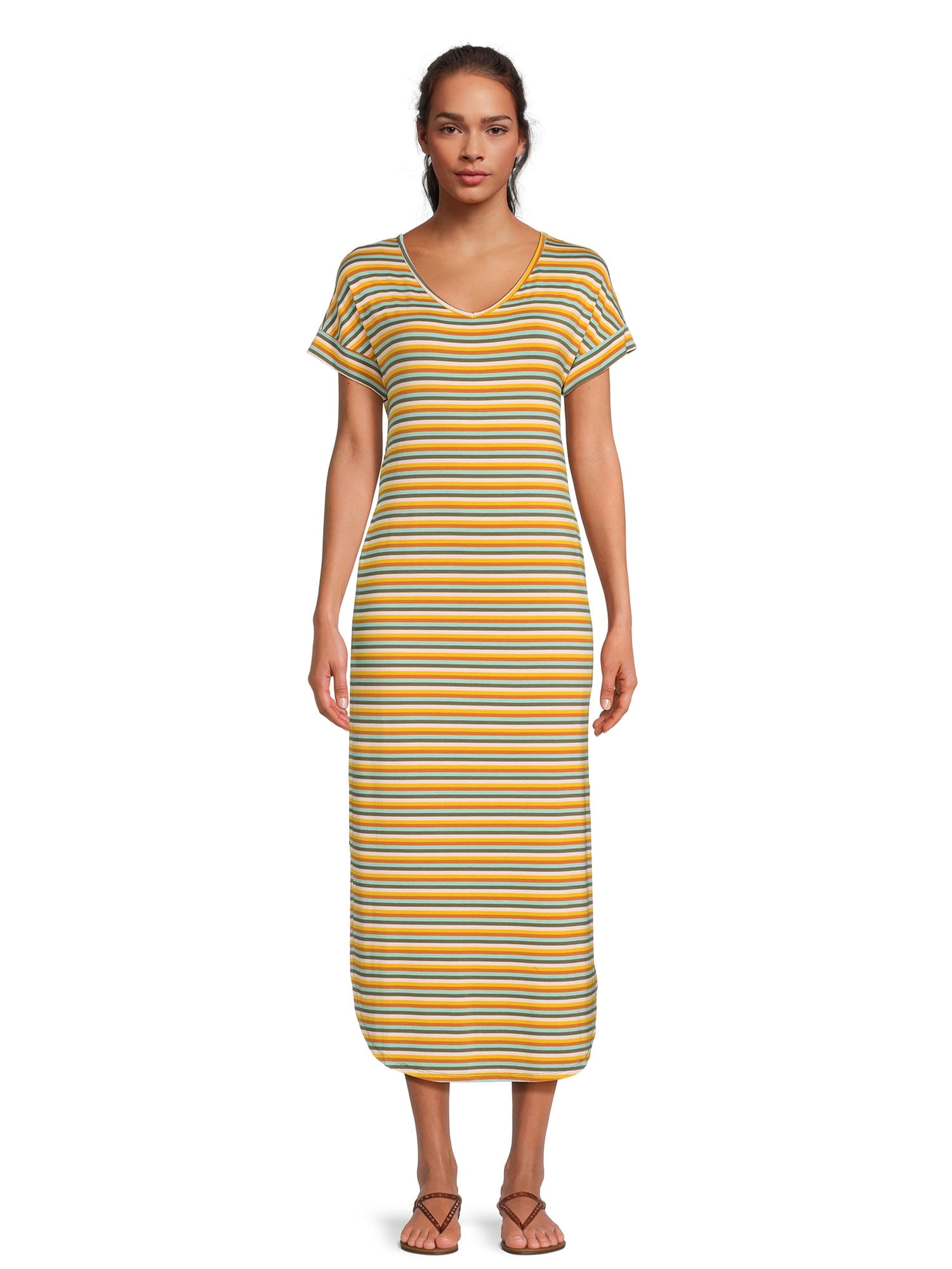 Time and Tru Women's Knit Maxi Dress with Short Sleeves, Sizes XSXXXL