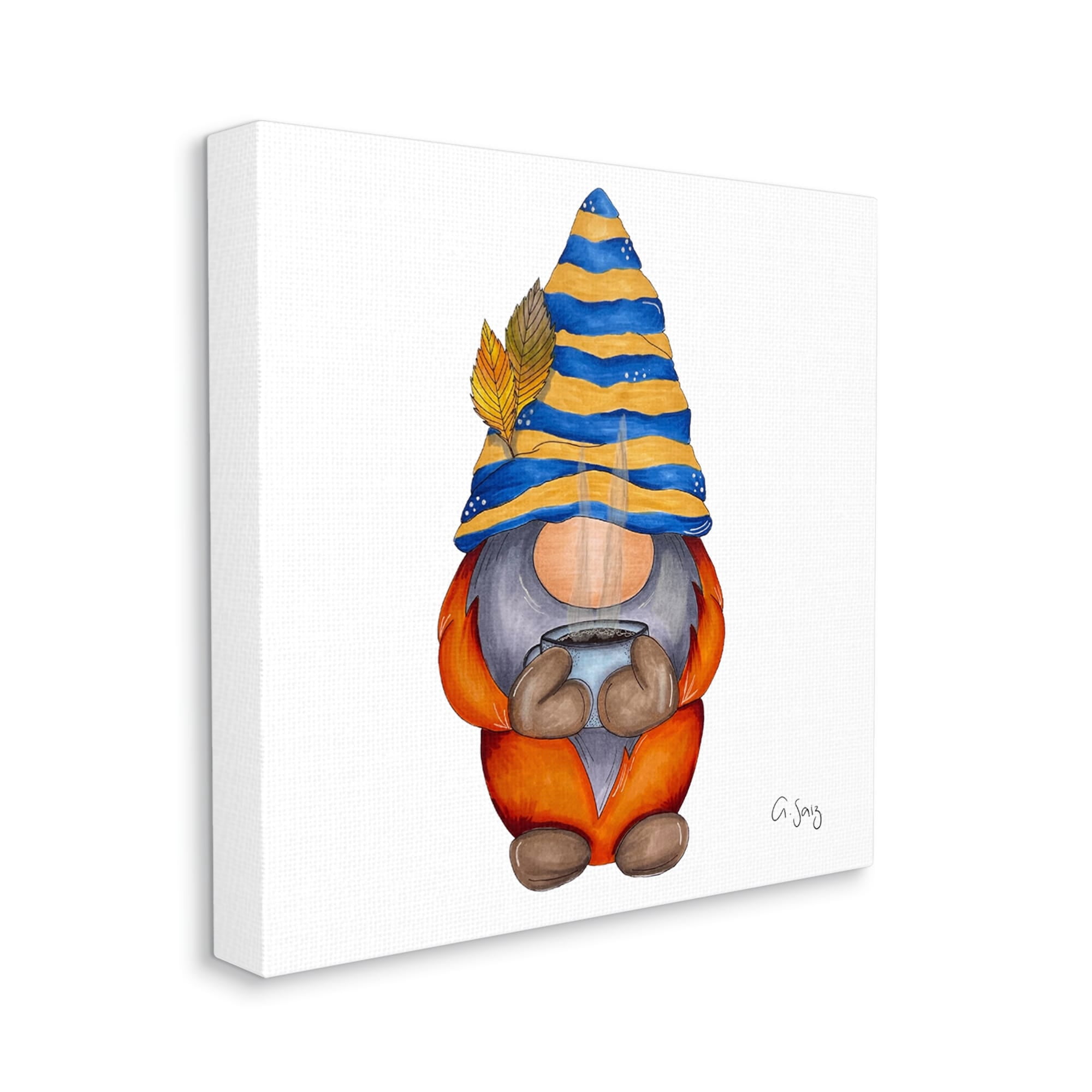 Stupell Industries Gnome Steaming Coffee Cup Drink Fairy Tales & Fantasy Painting Gallery Wrapped Canvas Print Wall Art