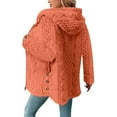 thumbnail image 5 of Women's Mid Length Plush Jacket, Zip Front Hooded Coat with Embossed Pattern, Short Pile Fleece Outerwear, Soft Textured Casual Top, Long Sleeve Everyday Wear Orange XL, 5 of 10