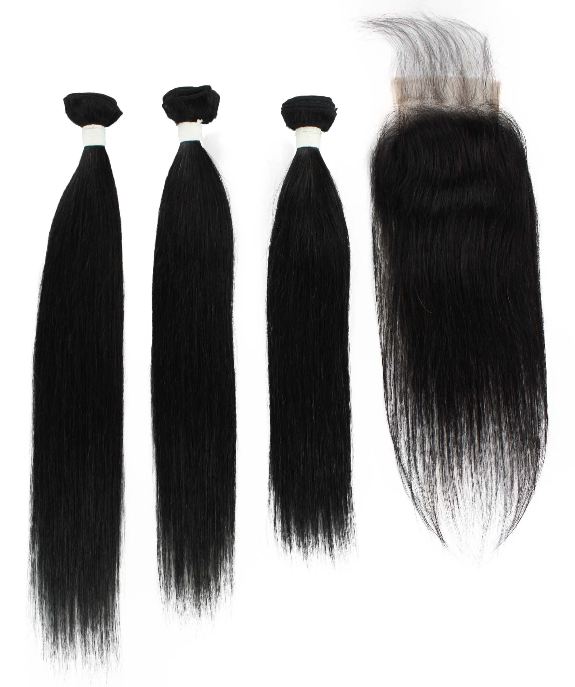 LUXLUXE Women Rico 100% Unprocessed A7 Grade Human Hair Bundle Free Part 4X4 Hand Tied Swiss Lace Closure