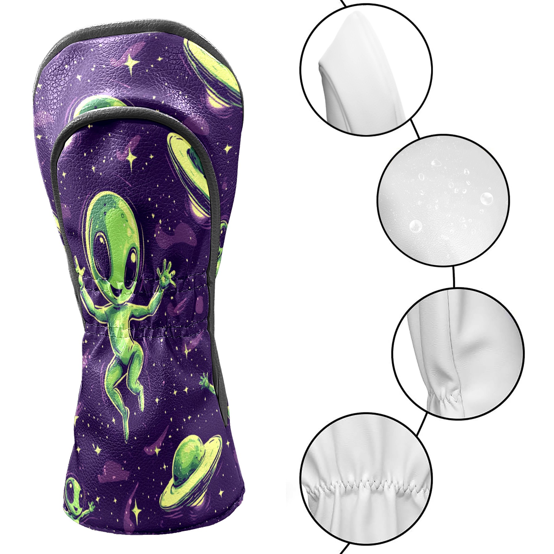 Golf Club Covers PU Leather Waterproof Head Covers for Fairway Woods Hybrids Green Alien