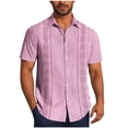 thumbnail image 2 of Nmnitkp Men's Short Sleeve Button Down Shirt, Ethnic Geometric Print Casual Collared Top, Lightweight Summer Relaxed Fit Vacation Shirt for Men Pink,4XL, 2 of 6