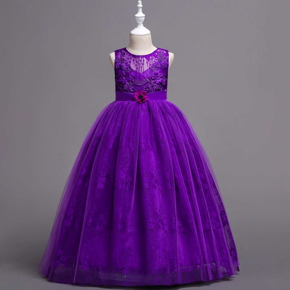 Xdegoge Flower Girl Dresses for Wedding Lace Floral Embroidered V-Neck Satin Waist Full Length Tulle Ball Gown Kids Formal Pageant Party Dance Performance Ceremony Gown Size 9 Years