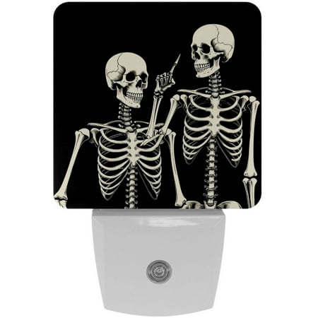 

Plug in Led Night Light with Auto Dusk to Dawn Sensor White Nightlights for Hallway Bedroom Kids Room Kitchen Stairway 2 Pack Halloween Black Skull Peace and Love Rock and Roll