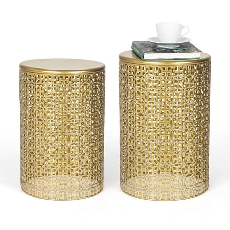 Joveco Metal End Tables Round Coffee Tables Side Tables Gold Pack of 2