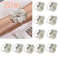thumbnail image 1 of Zhaomeidaxi 12Pcs Napkin Rings Alloy Hollow Out Flower Ring Napkin Holder Adornment Exquisite Household Floral Rhinestone Napkins Rings Set for Wedding, Party Dinner Table Decor, 1 of 5
