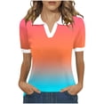 thumbnail image 2 of Nmnitkp Women's Tops, Tees & Blouses Gradient Color Collared V-Neck Short Sleeve T-Shirt, Casual Loose Fit Spring Summer Tops for Daily Wear Orange,S, 2 of 5