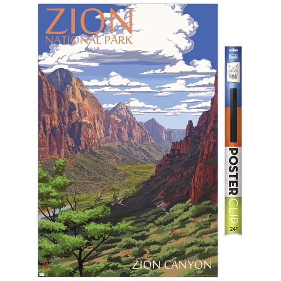 Lantern Press - Zion National Park, Utah, Zion Canyon View Wall Poster, 22.375" x 34"