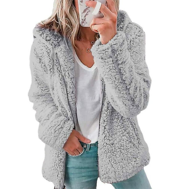 Women Teddy Bear Coat Jacket Winter Warm Casual Outwearlight Gray