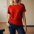 thumbnail image 6 of Delconic Womens Tops Summer Short Sleeve Ribbed Trim Crewneck T Shirts Spring Vacation Outfits Fashion Clothing Basic Tee Red XL, 6 of 6