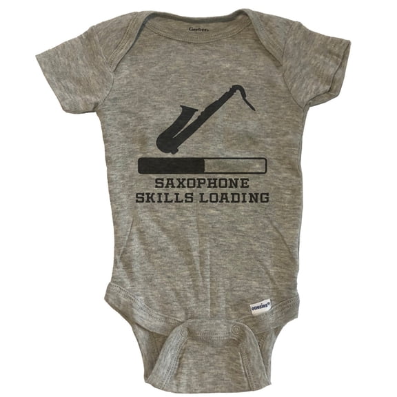 Saxophone Skills Loading Funny Musician Humor Baby Bodysuit - Grey