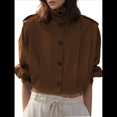 thumbnail image 3 of Chaqueta Plisada de Larga con Cuello y Botones para Mujer, Gabardina Corta Informal para y Otoño. Marrón Oscuro L, 3 of 9
