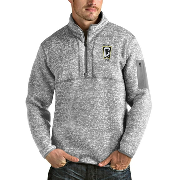 Men's Antigua Heather Gray Columbus Crew Fortune Quarter-Zip Jacket