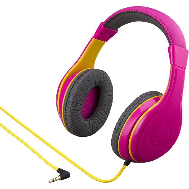 eKids Kids Auriculares, Sonido estéreo, Cable Jack de 3,5 mm, Auriculares con cable para niños, Sin enredos, Control de volumen, Auriculares para niños sobre la oreja para Travel Pink (eK-140P.3Xv7)