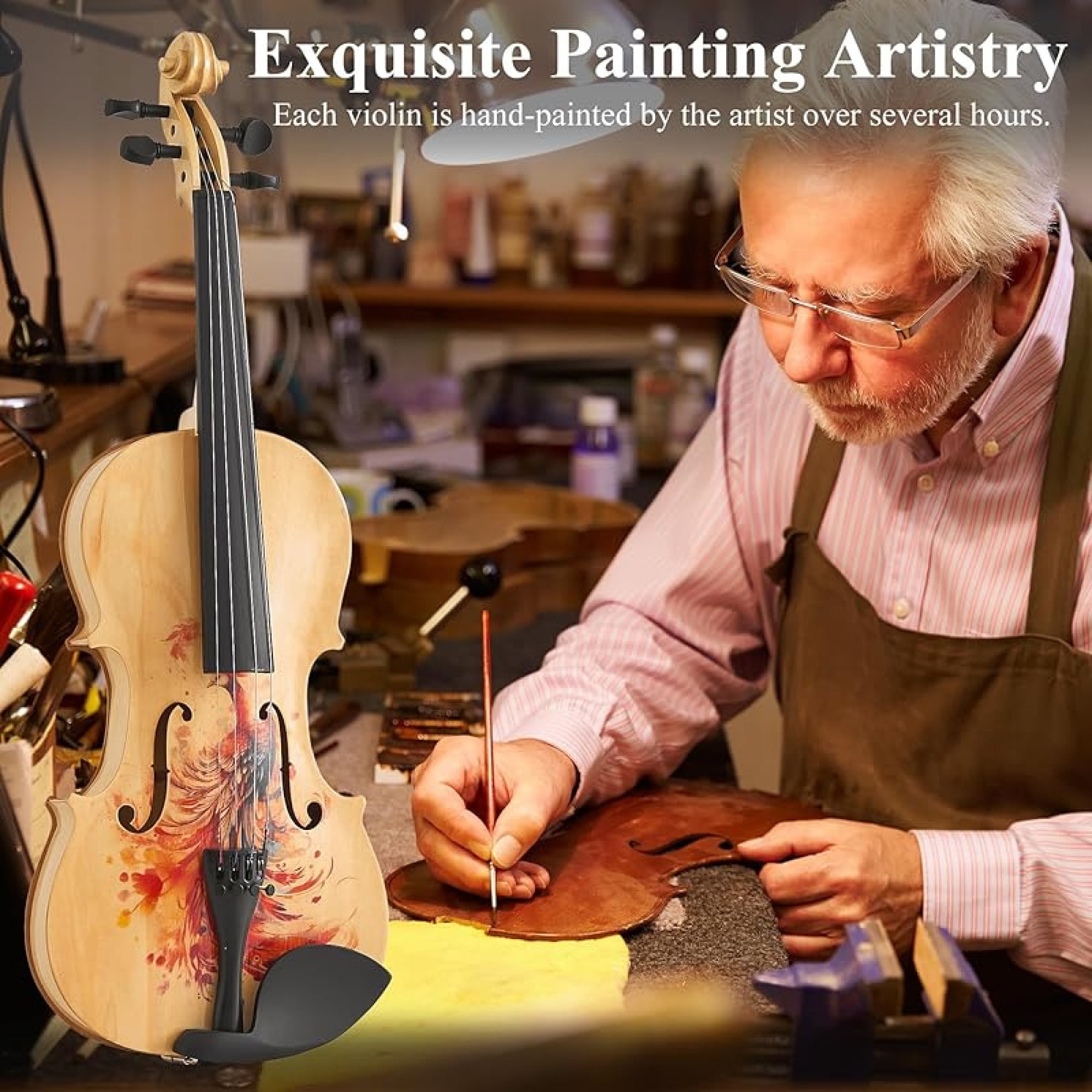 Beginner Violin 4/4 Full Size Kit, Violin Fiddle Set for Professional, Teens, Student, Solid Wood Violins Set with Bow, Rosin, Shoulder Rest, Extra Strings and a Lightweight Hard Case (Red)