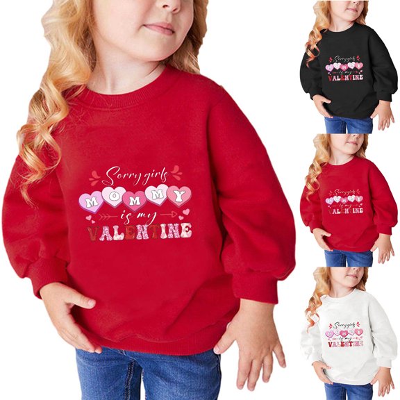 Elainilye Fashion Toddler Sweatshirt Boys Girls Cute Valentine's Day Heart Print Long Sleeve Top Hoodies Sizes 3-10Y,Red