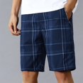 thumbnail image 2 of VSSSJ Plaid Shorts for Men Loose Fit Comfort Elastic Waist Beach Shorts Summer Casual Fashion Sports Checked Shorts with Zipper Pockets Dark Blue XL, 2 of 7