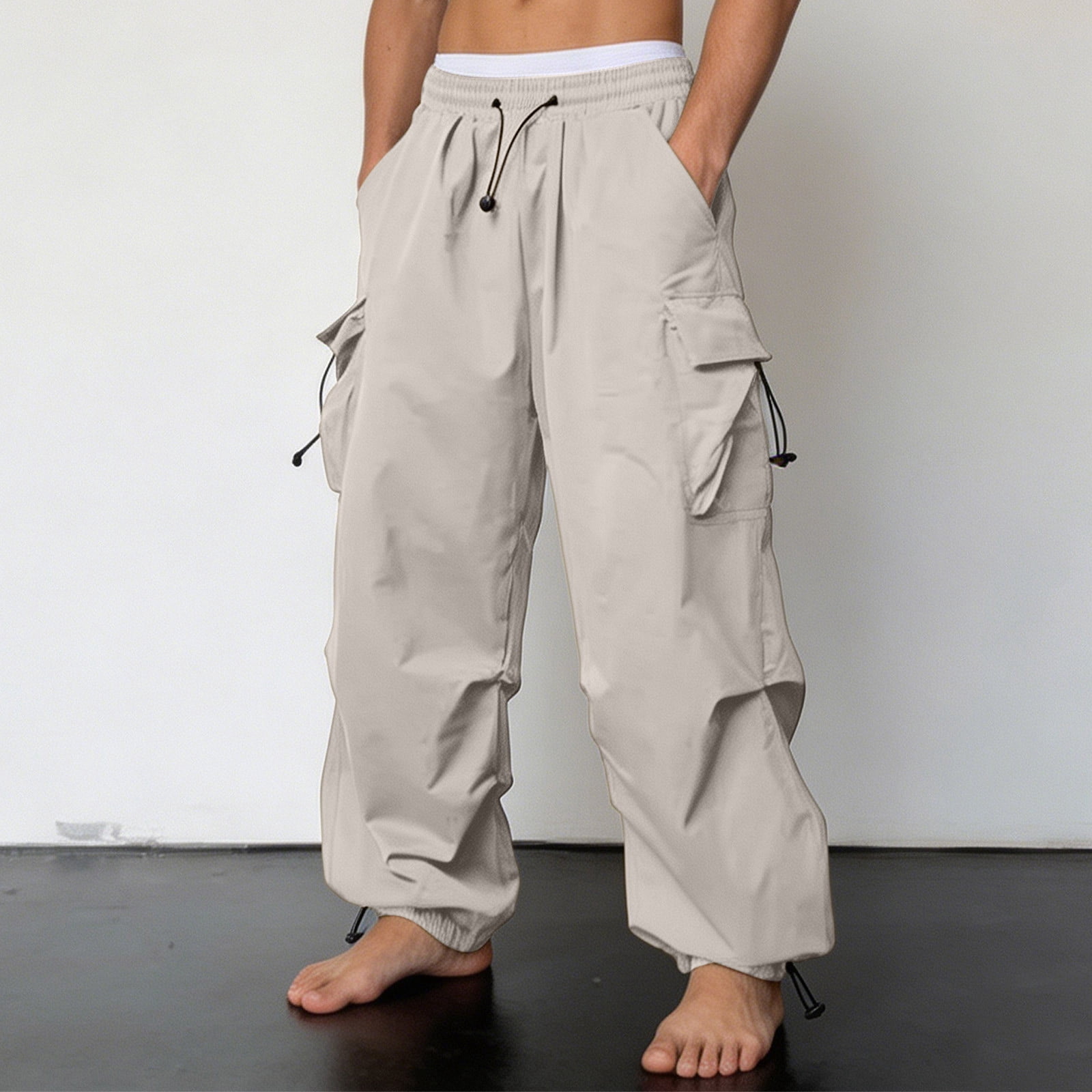 Cargo Pants Men Baggy - Adjustable Pant Legs Parachute Pants for