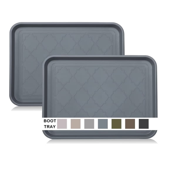 PET Boot Tray for Entryway Indoor, Heavy Duty Shoe Mat Tray 2 Packs, 16.7"x12.8" Waterproof Pet Food Tray with Raised Edge, Outdoor Multi-Purpose Tray for Boots, Shoes, Pets, Garden