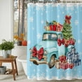 thumbnail image 3 of Shower Curtain 66"W x 72"L Christmas Trucks Xmas Tree Gifts Snowflakes Blue Fabric Shower Curtains Set with Hooks Water Repellent Bathroom Curtains Machine Washable Bathroom Accessories, 3 of 9
