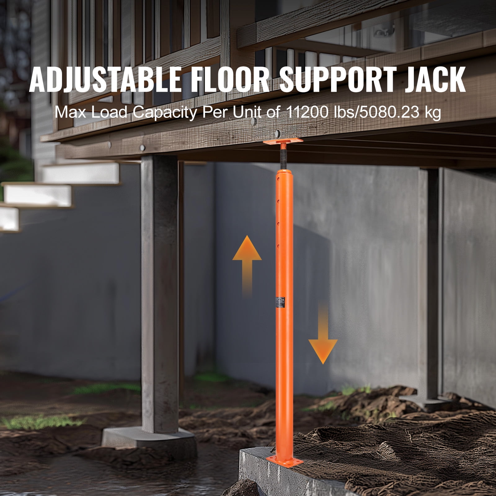 KFFKFF Home Jack Stand, Adjustable 54"-150" Height, Supports Up to 11200 lbs, Steel Telescopic Jack for Basement, Ideal for House Leveling & Temporary Support
