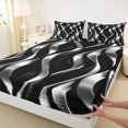 thumbnail image 5 of Manfei Gradient Stripes Bed Sheets, Shiny Abstract Lines Fuul Size Sheets, Black and Silver, Black Reversible 4pcs1 Flat Sheet + 1 Fitted Sheet + 2 Pillowcases, 5 of 6