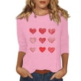 thumbnail image 1 of Tauxra T-Shirts Imprimés pour Femmes avec Manches 3/4, Hauts d'Été Décontractés Coupe Ample pour la Saint-Valentin, Blouses à Col Rond, 1 of 5