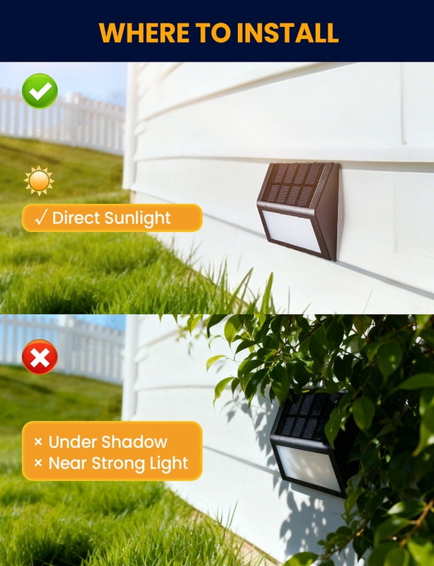 SUNLINKCO Solar Garden Light with Waterproof Design 8 Pack , Outdoor Pathway Light Step Lights, 3000K Warm White Light Auto On/Off, Fence, Patio, Wall, Walkway, Porch, Yard