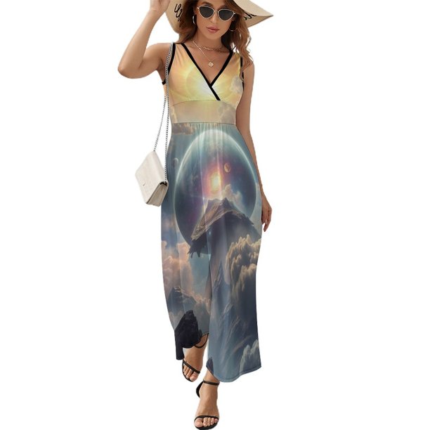 Cosmic Planet Vestido Sin Mangas Vestidos Para Mujer, Vestido Suelto De Verano 2025