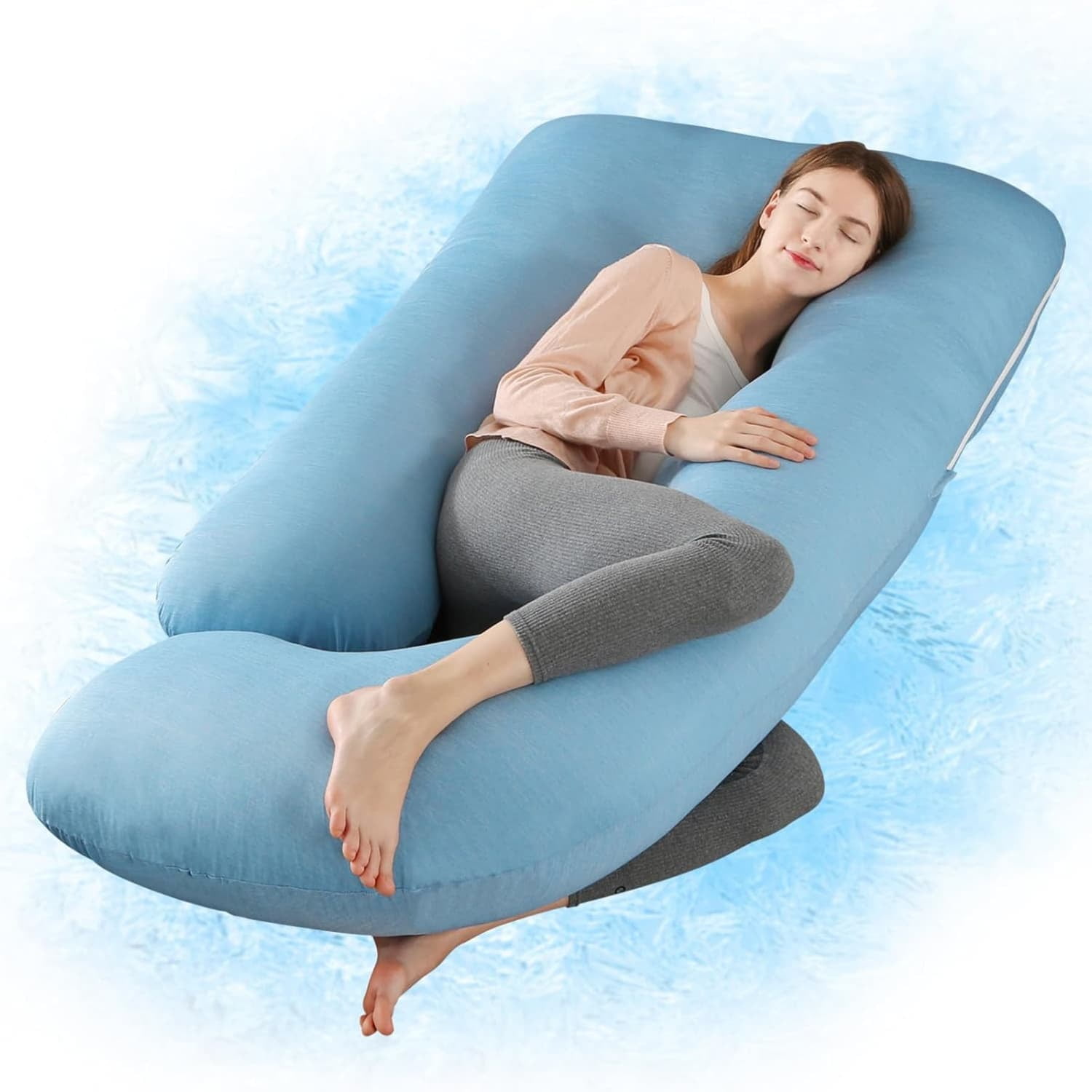 60 inch Pregnancy Pillow with Removable Velvet Cover, Side J Type Full-Body Pillow for Back, Legs and Belly Support, Comfortable Slumber for Pregnant Women