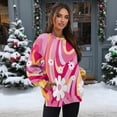 thumbnail image 2 of SCRAWLGOD Hippie Flower Print Pink Womens Round Neck Sweatshirts with Pockets Long Sleeve Trendy Pullover Casual Comfy Drop Shoulder Loose Fit Tops Fall Clothes, XL, 2 of 7