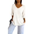thumbnail image 1 of Solid Color Knitted V-Neck Top, V Neck Loose Pullover Knit Sweaters Tops, Plus Size Tshirts for Women, 1 of 7