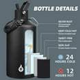 thumbnail image 2 of BJPKPK One Gallon Insulated Water Bottles with Straw Lid, 128oz Large, Stainless Steel Water Bottles with 3 Lids and Paracord Handle for Hot & Cold Liquid, Black, 2 of 5