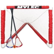 MyLec Mini Lacrosse Set, with 1 lacrosse Goal, 2 Lacrosse Game Sticks & 1 Soft Ball, Sleeve Netting System, Raven Head Net, PVC Tubing Net, Kids Lacrosse Sticks for Backyard or Beach Play(White)
