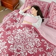 thumbnail image 4 of Manfei Retro Baroque Floral 7pcs Bedding Comforter Set,Vintage Damsk Queen Bedding Sets,Pink White Queen Sheet Sets For Men Women,Super Cozy Room Decor Reversible, 4 of 8
