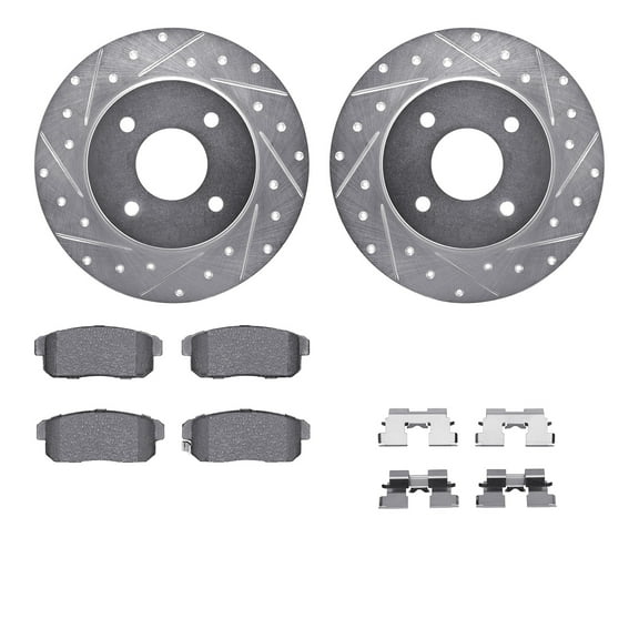 Dynamic Friction Company Rear Brake Rotors-Drilled and Slotted-Silver with 5000 Advanced Brake Pads includes Hardware 7512-67059