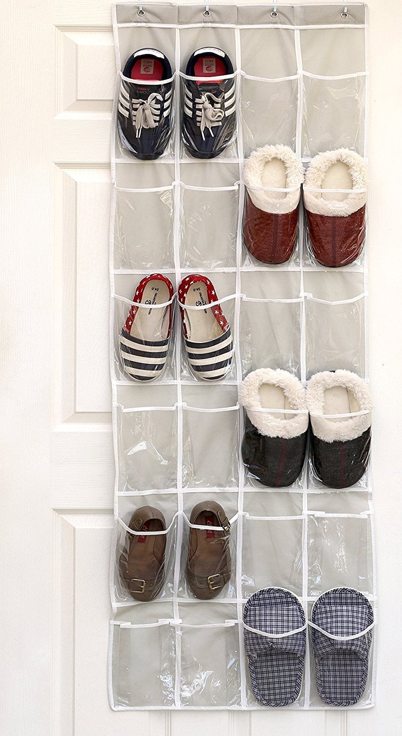 SimpleHouseware Crystal Clear Over The Door Hanging Shoe Organizer, 24 Pockets 