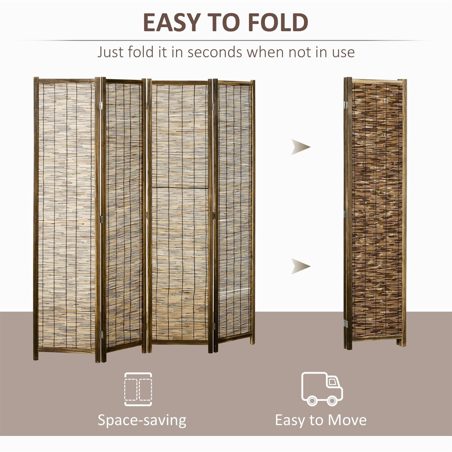 Demi Bonn Hand Woven Room Divider, 4 Panel Folding Privacy Screen, 67" Indoor Reed Partition Wall for Bedroom or Office, Brown