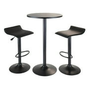 Obsidian 3pc Pub Set, Round Table with 2 Airlift Stools all Black by Winsome Wood