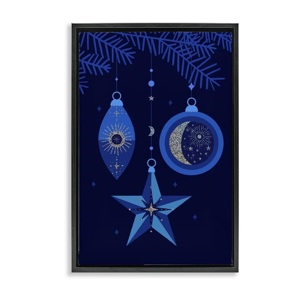 Stupell Industries Blue Holiday Ornaments Holiday Painting Black Floater Framed Art Print Wall Art, 17 x 25