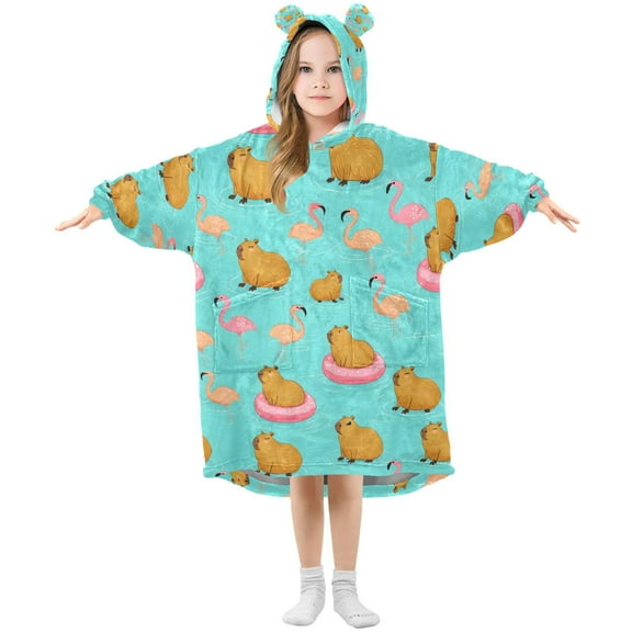 joogoo Wearable Blanket Hoodie for Cartoon Capybara Flamingo Oversized Sherpa Hooded 3-14 YR M