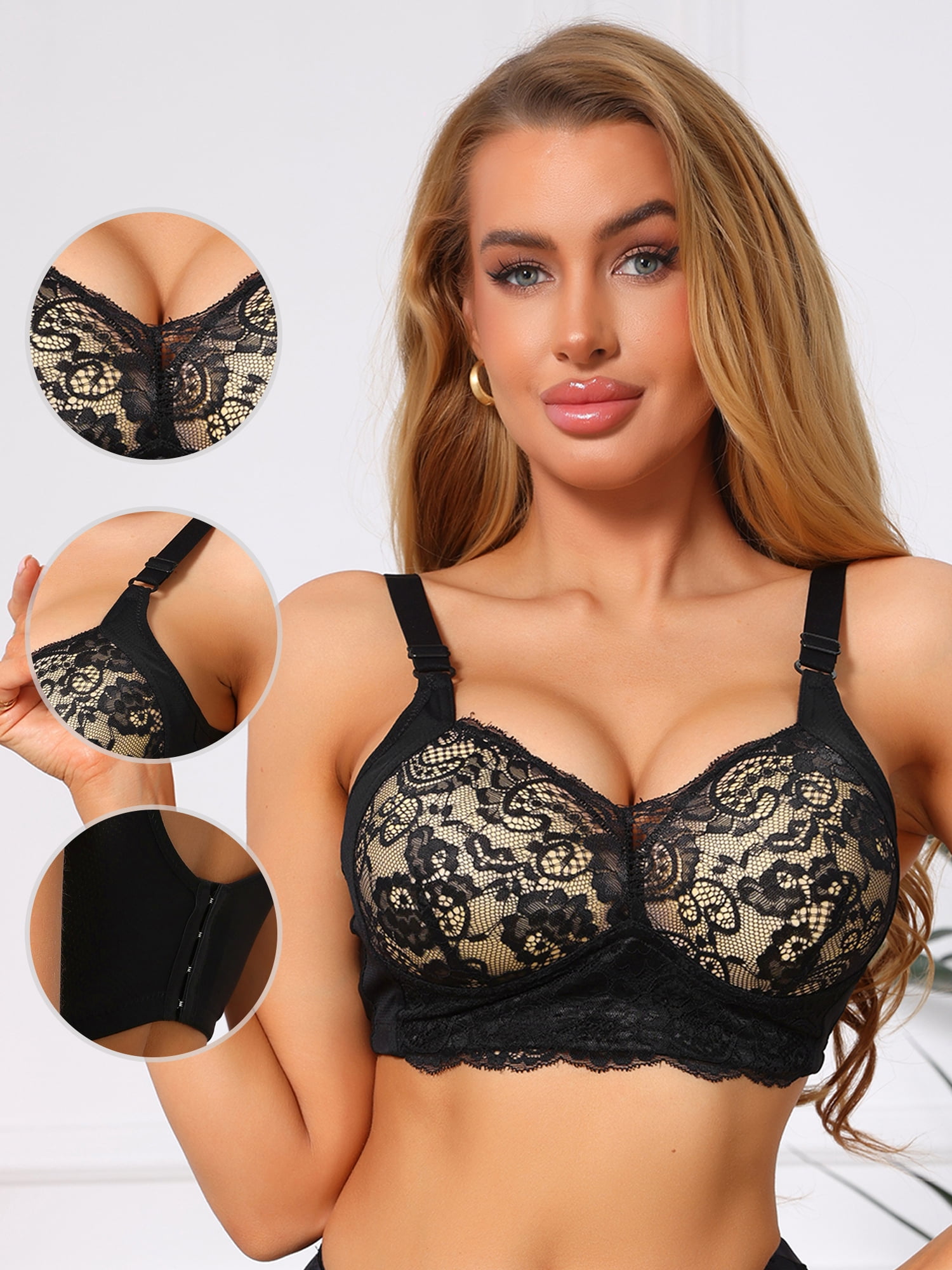 DARING DIVA Women's Wireless Push Up Soft Cup Breathable Full Coverage Bra B 36 Black Gray
