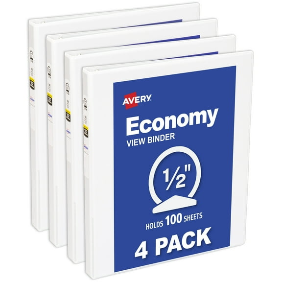 Avery 0.5" Economy View 3 Ring Binders, White (4-Pack of 05750)