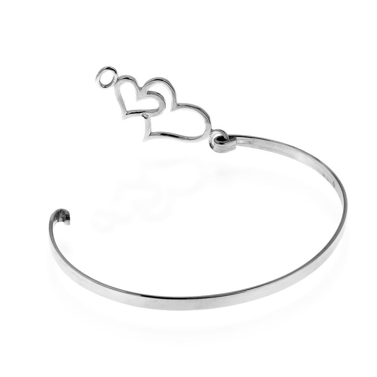 Aeravida Two Hearts One Love Sterling Silver Solid Band Hook Bracelet, adult Unisex, Size: One Size