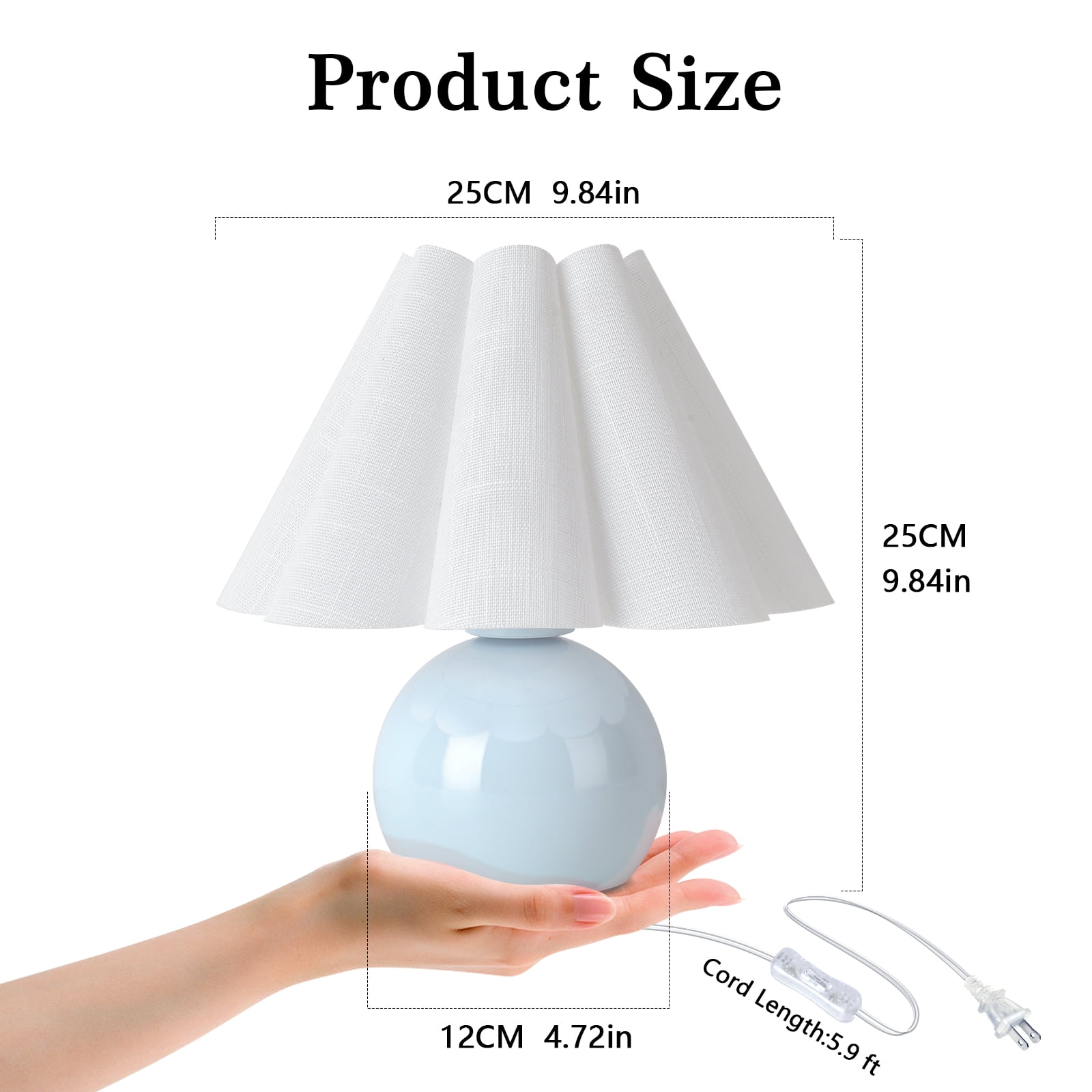 Light Blue Mini Table Lamp, Small Bedside Nightstand Lamp with Scalloped Shade for Bedroom, Office, Kitchen Counter, Bookshelf, Kids Dorm