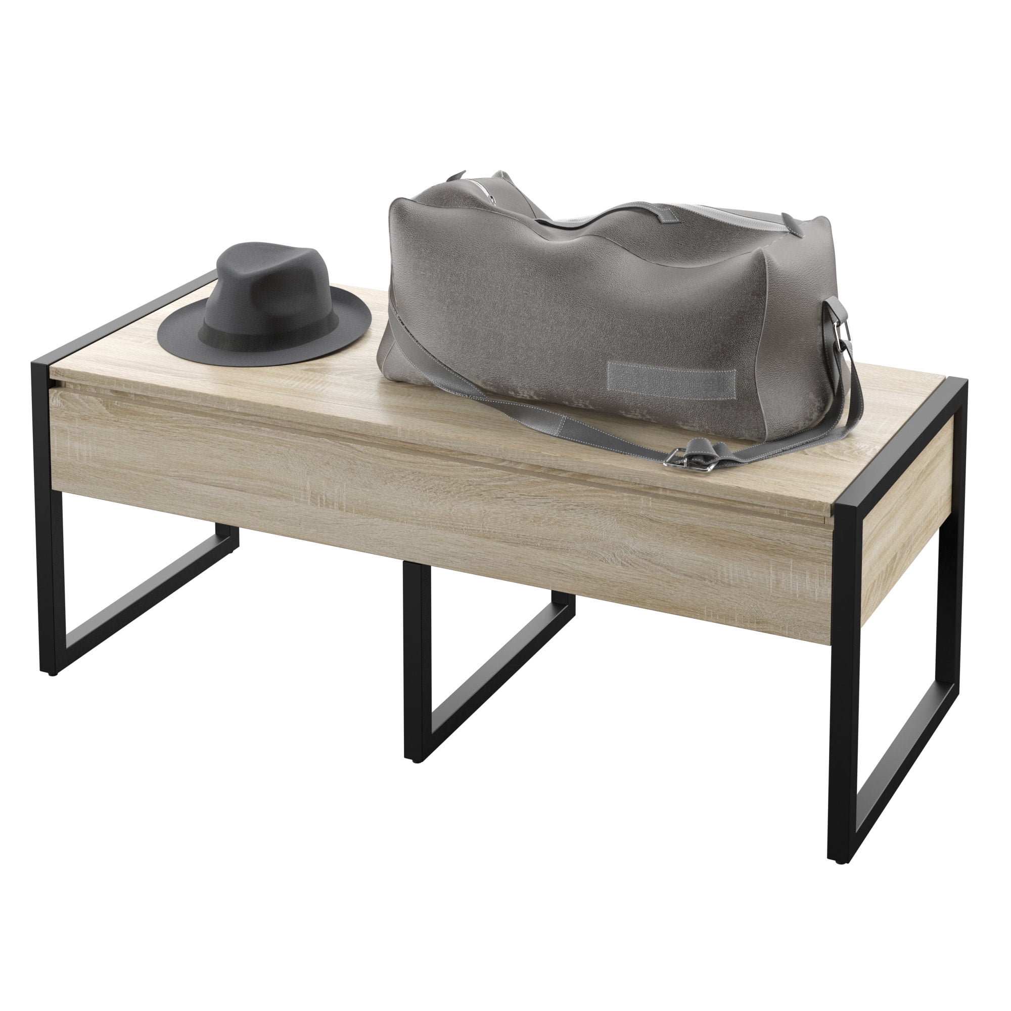 Twin Star Home 16" Entryway Storage Bench with Metal Frame, Bishop Oak