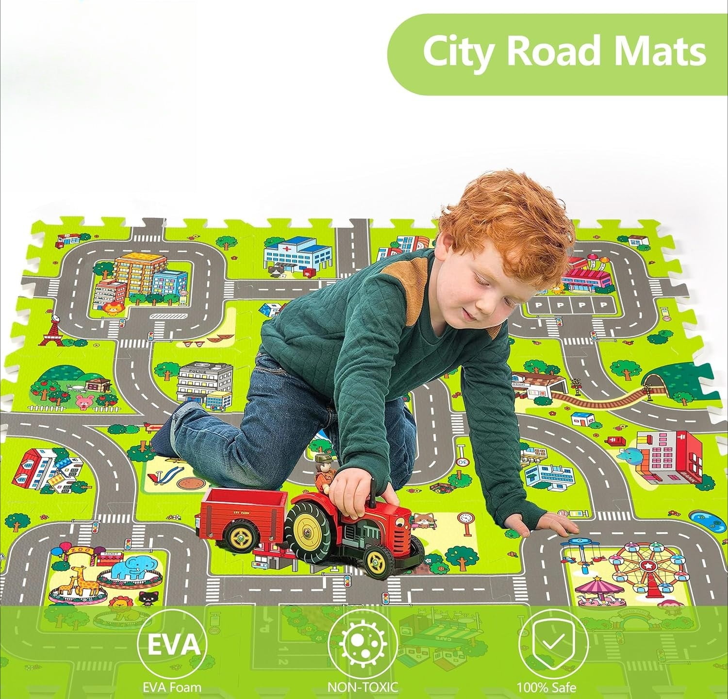 Baby Play Mats for Floor Interlocking Foam Tiles City Road Track Puzzle Mat 9pcs