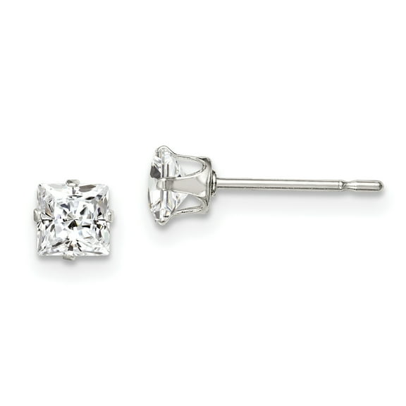 Primal Silver Sterling Silver 4mm Square Snap Set Cubic Zirconia Stud Earrings