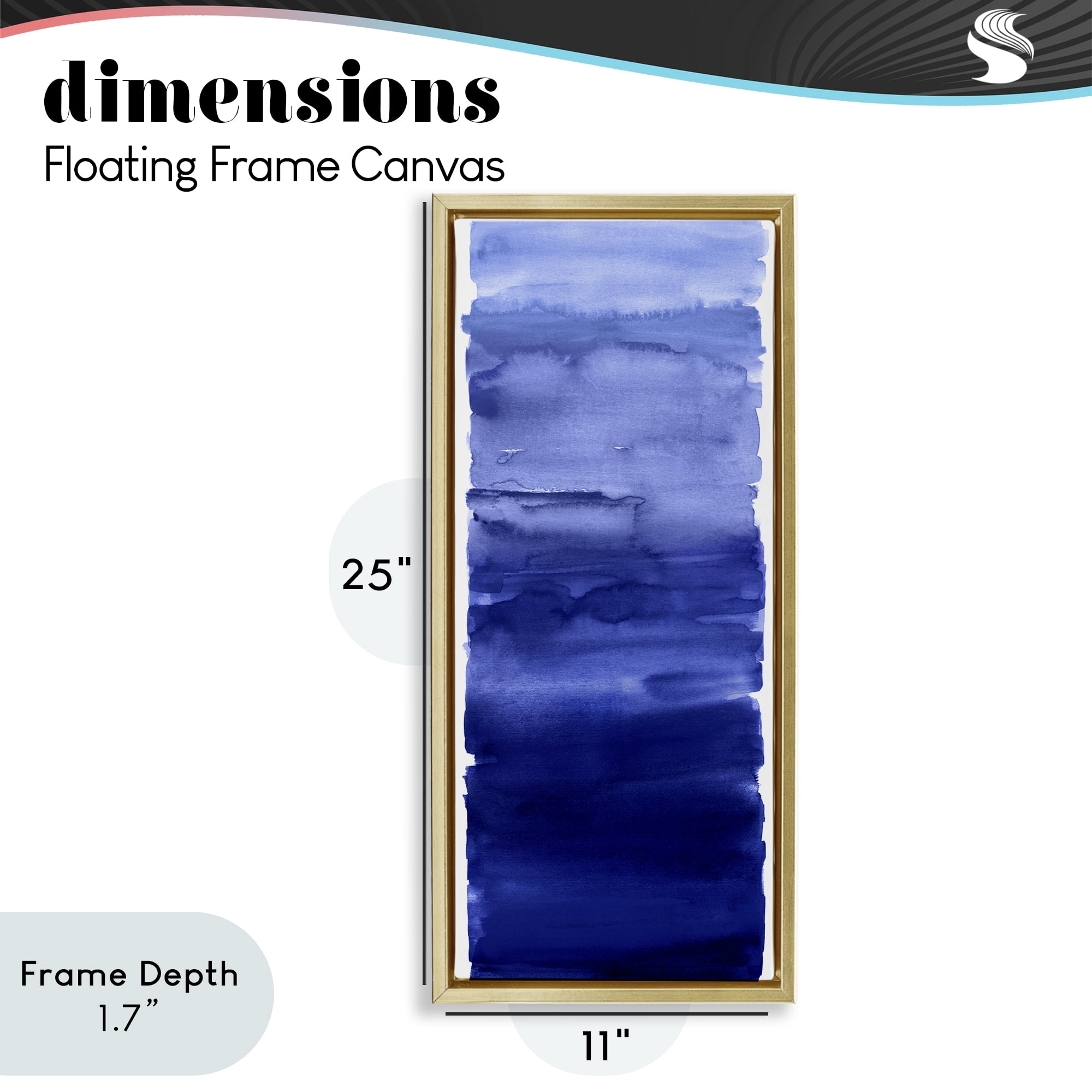 Stupell Industries Indigo Blend Gradient Gold Framed Floater Canvas Wall Art, design by Allie Corbin