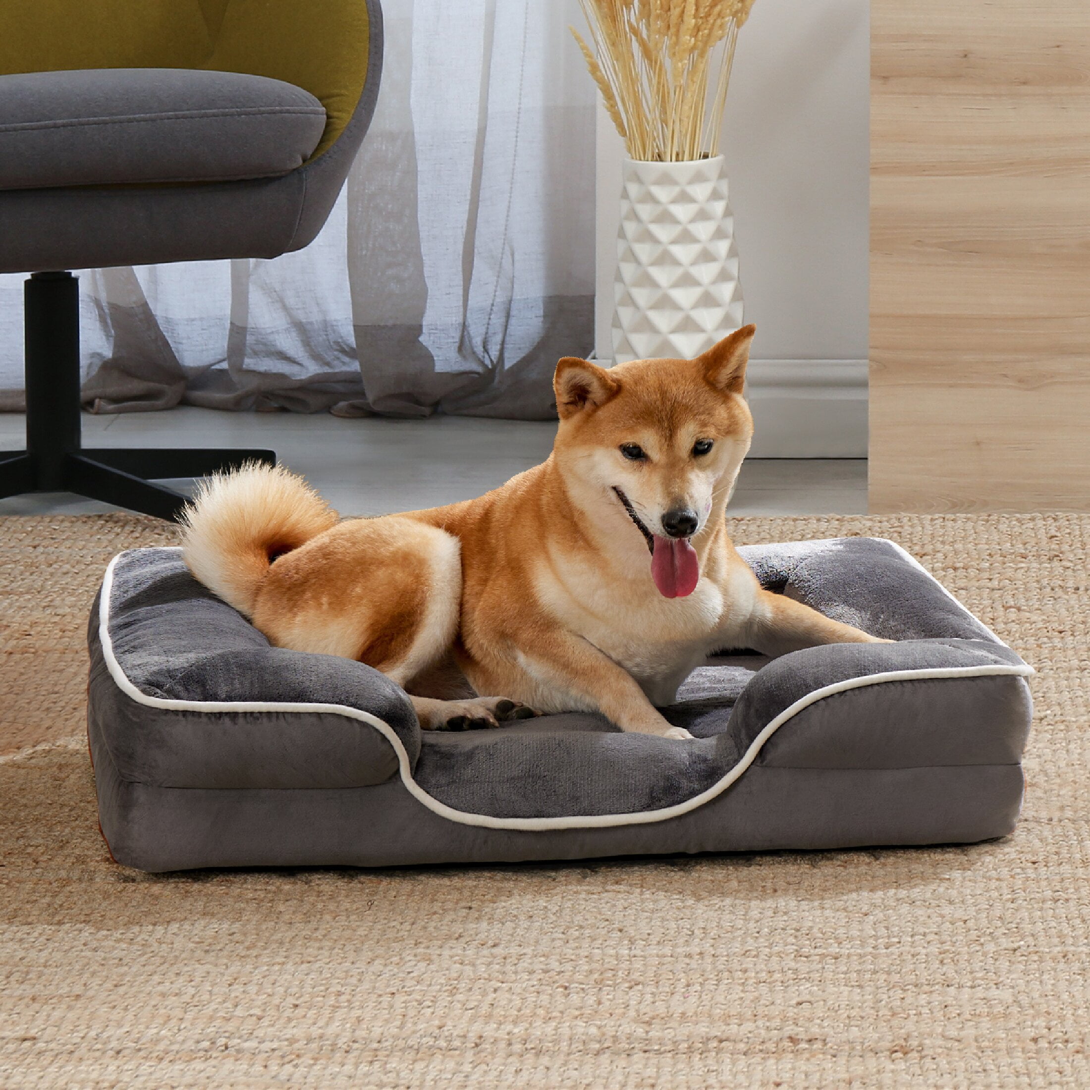 JOINSUN 42"x32" Orthopedic Dog Bed, Supportive Memory Foam Dog Sofa, Gray